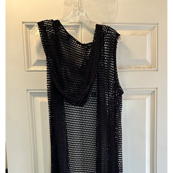 SJS hooded, women's mesh, open-front swimsuit coverup in black - Size L - Picture 4 of 10